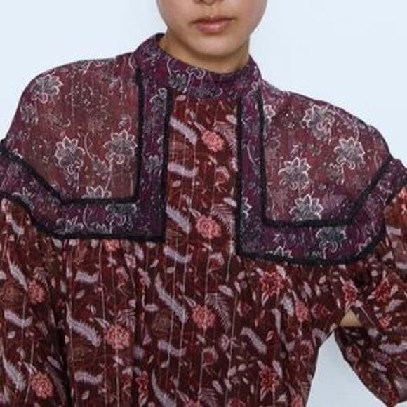 Zara Burgundy Floral Blouse - Picture 8 of 15